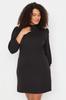 Women's Fashion Day and Night Balloon Sleeve Mini Black Double Breasted Collar Fitted Mini Knitted Dress