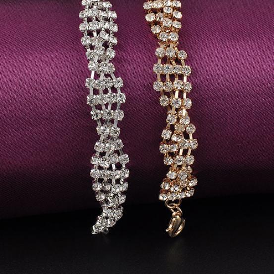 Fashion Women's Gold Silver Plated Clear Crystal Chain Bracelet Bangle Jewelry AVE