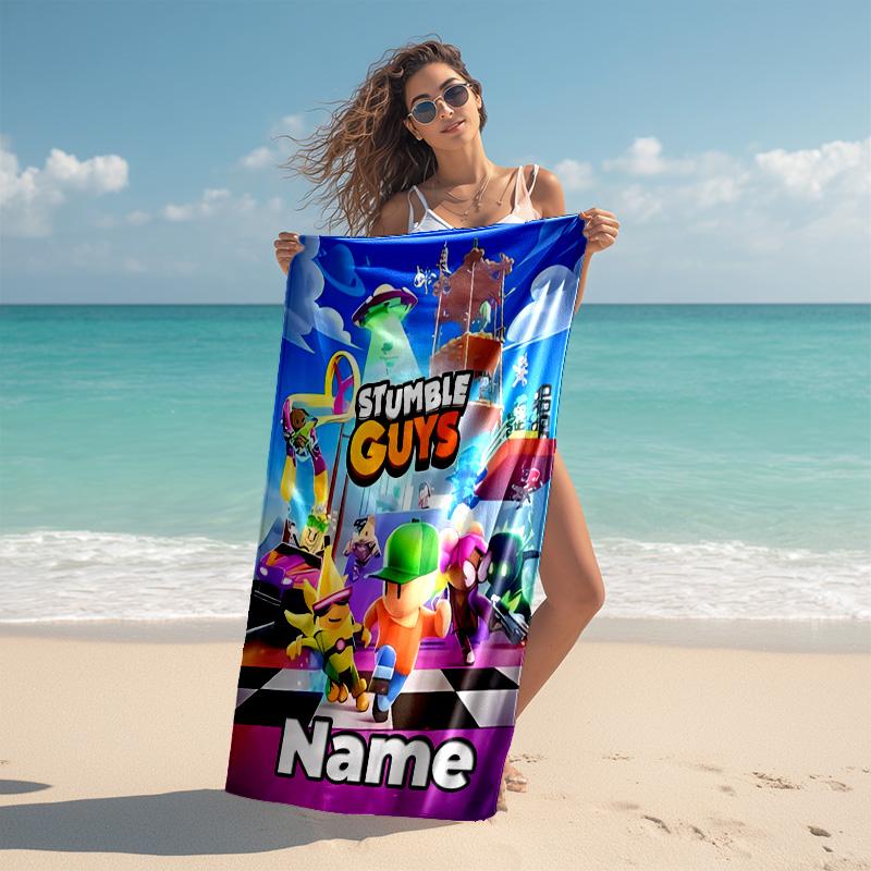Personalized Customized Proof Beach Towel with Stumble Guys Pattern - Soft, Absorbent,quick-drying,perfect Swimming,camping&bathing