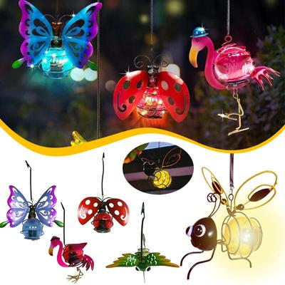 Solar Hanging Bug Light Insect Fairy Lamp, Iron Art Statue Ornament, Waterproof Night Light for Yard Balcony Porch Garden Outdoor Decor