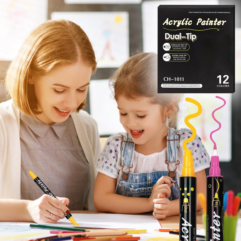 Double-headed Gouache Acrylic Pen Round-headed Doodle Pen Set Pigment Diy Ceramic Pen 115.2ml