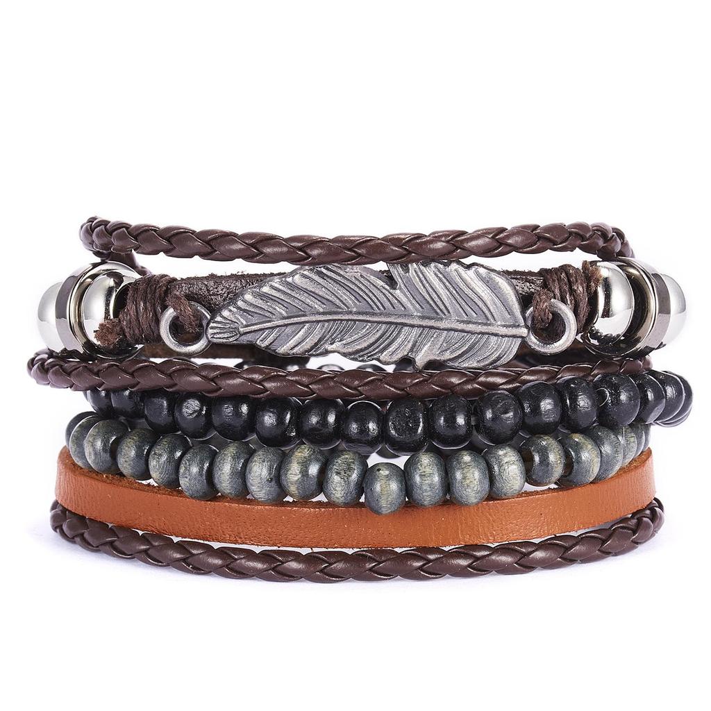 Vintage Turquoise Crystal Floral Triple-Layer Leather Bracelet