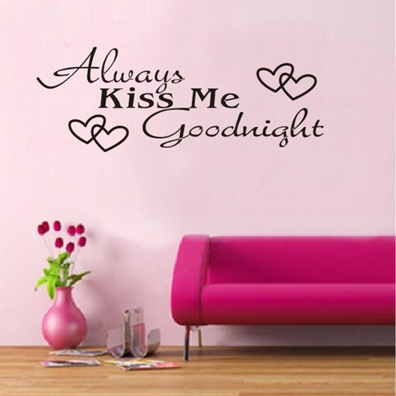 Loves Quotes Stickers "Always Kiss Me Goodnight" Vinyl Wall Decals Home Decoration For Kids Room Bedroom Warm Carved Wallpaper