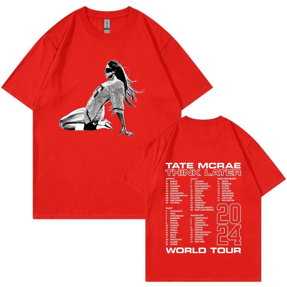 Tate Mcrae The Think Later World Tour 2024 T-skjorte Herre Dame Mote Vintage T-skjorter Harajuku Kortermet Oversized T-skjorter
