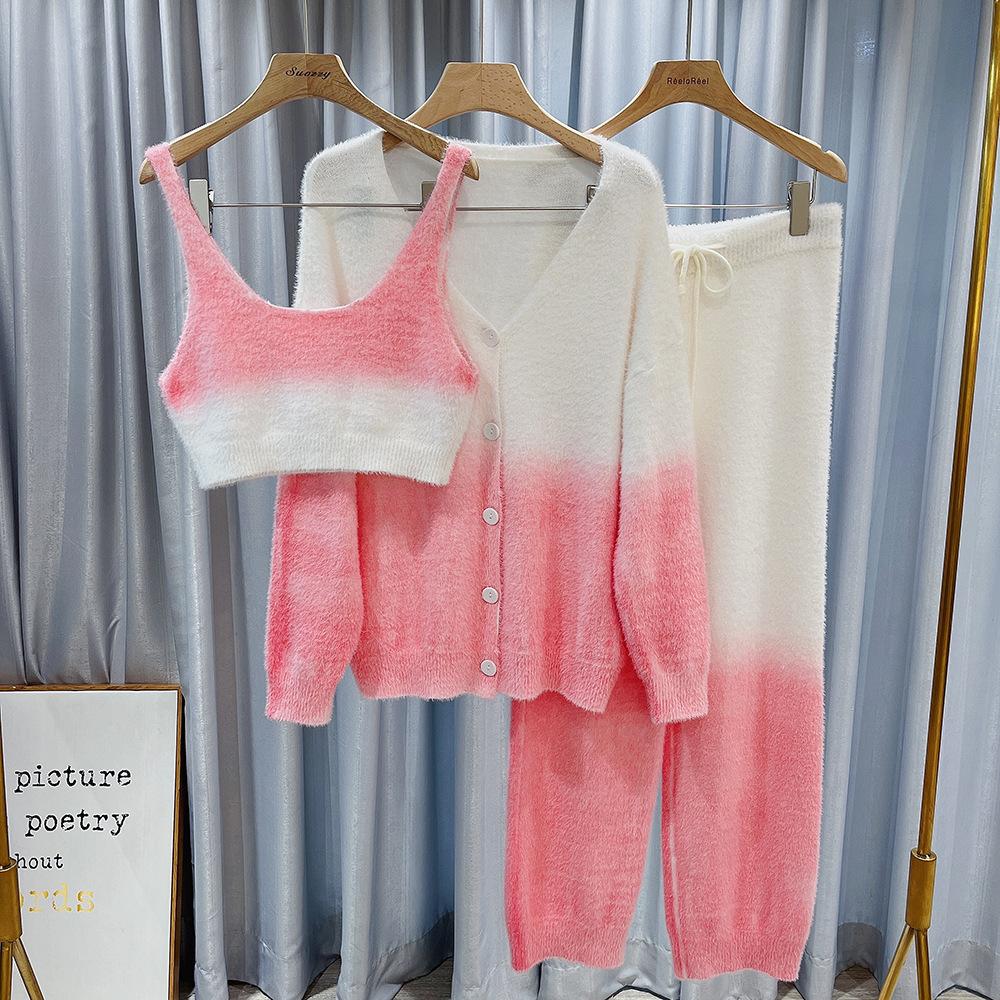 Winter Latest Half Side Velvet Three-piece Suspender Pajamas Pants Thickened Style Home Wear Pajamas for Women One Size