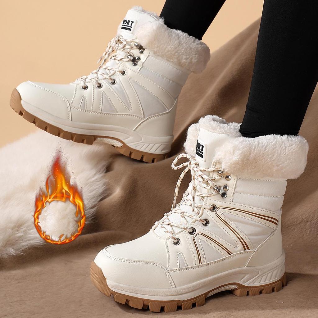 Women's Winter Mid-Calf Velvet Warm Snow Boots for Skiing, Mountaineering, and Outdoor Travel