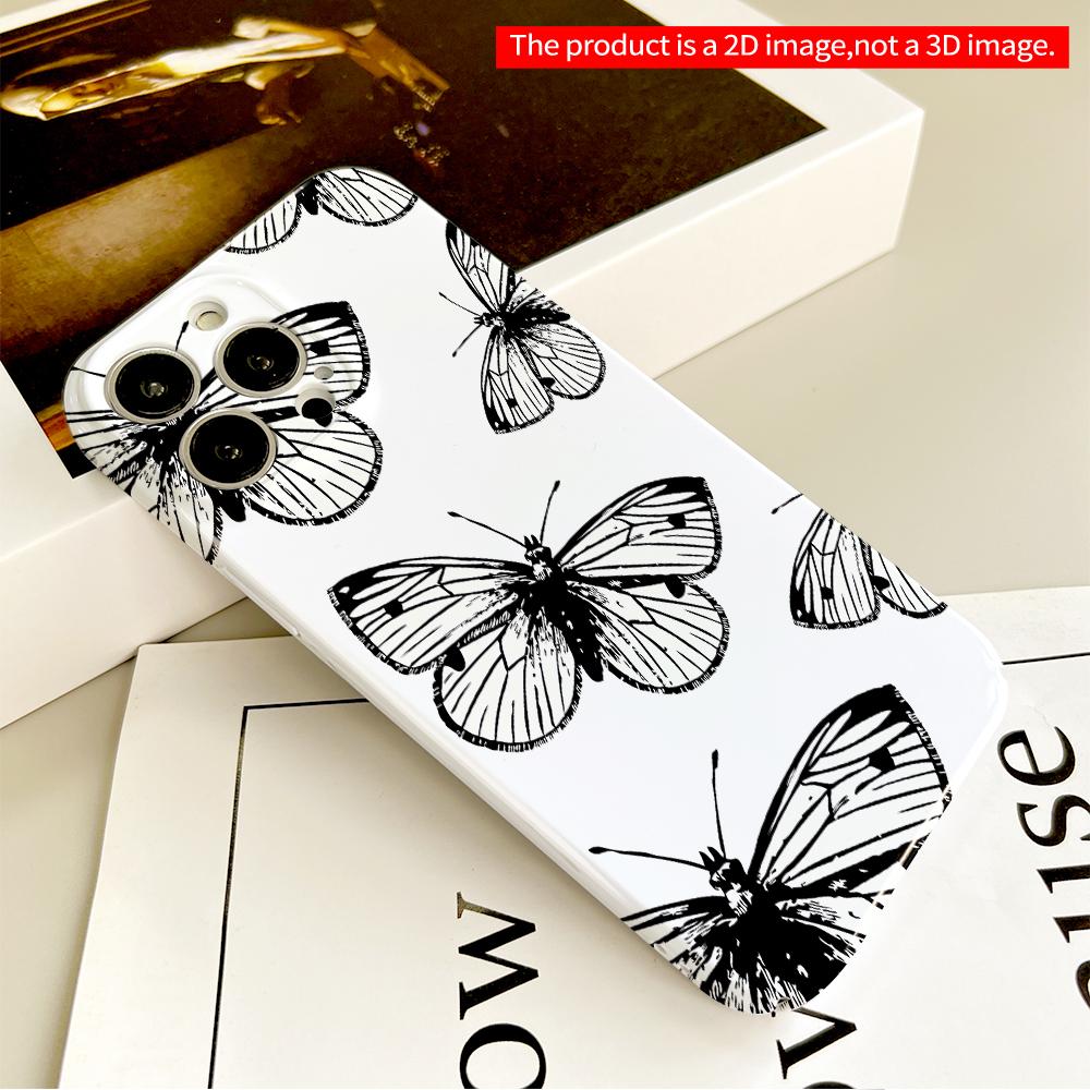 Black & White Butterfly Pattern Phone Case All Inclusive Film Hard Phone Case, Compatible with iPhone 18 Pro Max 17 16 15 14 13 12 11