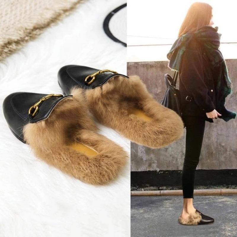 

Тапочки Mao Mao женские осенне-зимние туфли Мюли 2025 новые обувь для интернет-знаменитостей ленивые универсальные удобные с закрытым носком полушлепки 40 чёрный