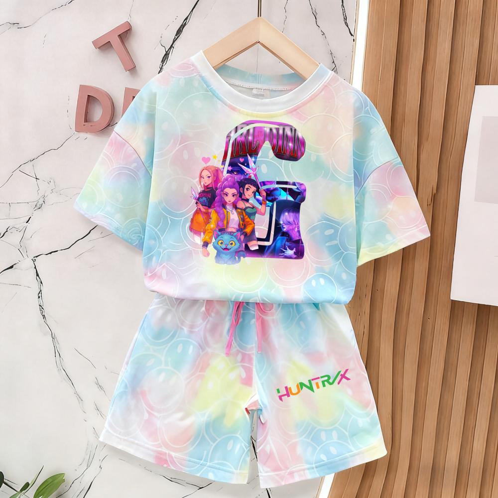 Summer Demon Hunters T-Shirt and Pants Set Girls' Clothing Cute Smiley Face 3D Print Short-Sleeve Set Kids' T-Shirt and Shorts Set