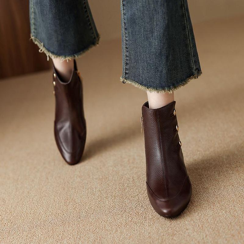 Fashion NEW Autumn/Winter Women Boots Pointed Toe Chunky Heel Shoes Genuine Leather Shoes for Women Zipper Ankle Boots Soft Modern Boots