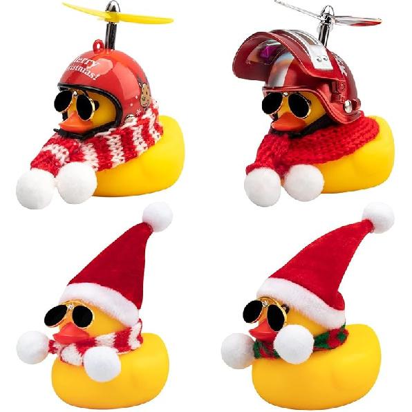 Wonuu Rubber Duck Car Ornaments Yellow Duck Car Dashboard Decorations with Propeller Helmet for Christmas Decor and Home Decorations for Adults