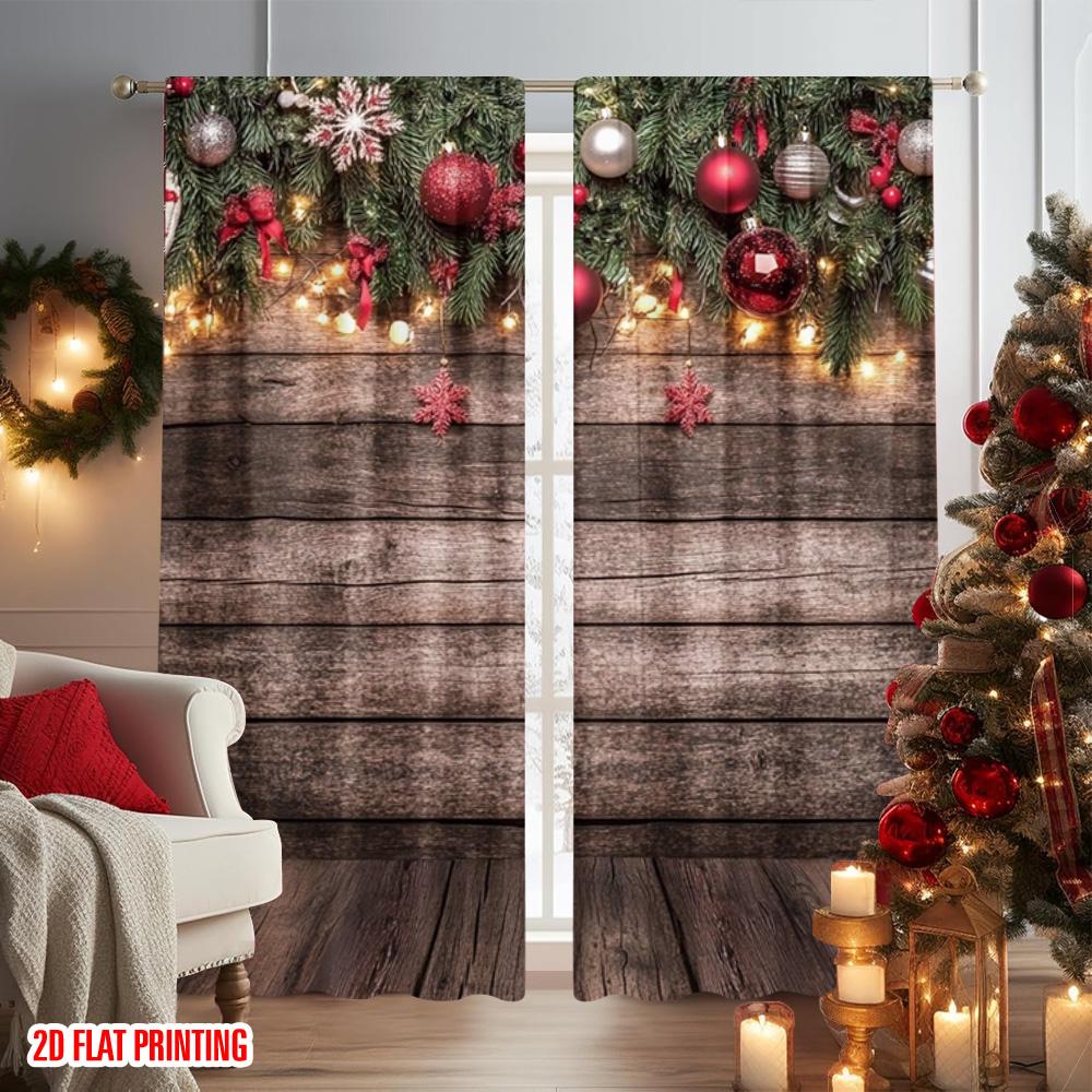 2pcs 2D Flat Printing Merry Christmas Popular Drapes Christmas Background Country Christmas Versatile Durable Polyester Without