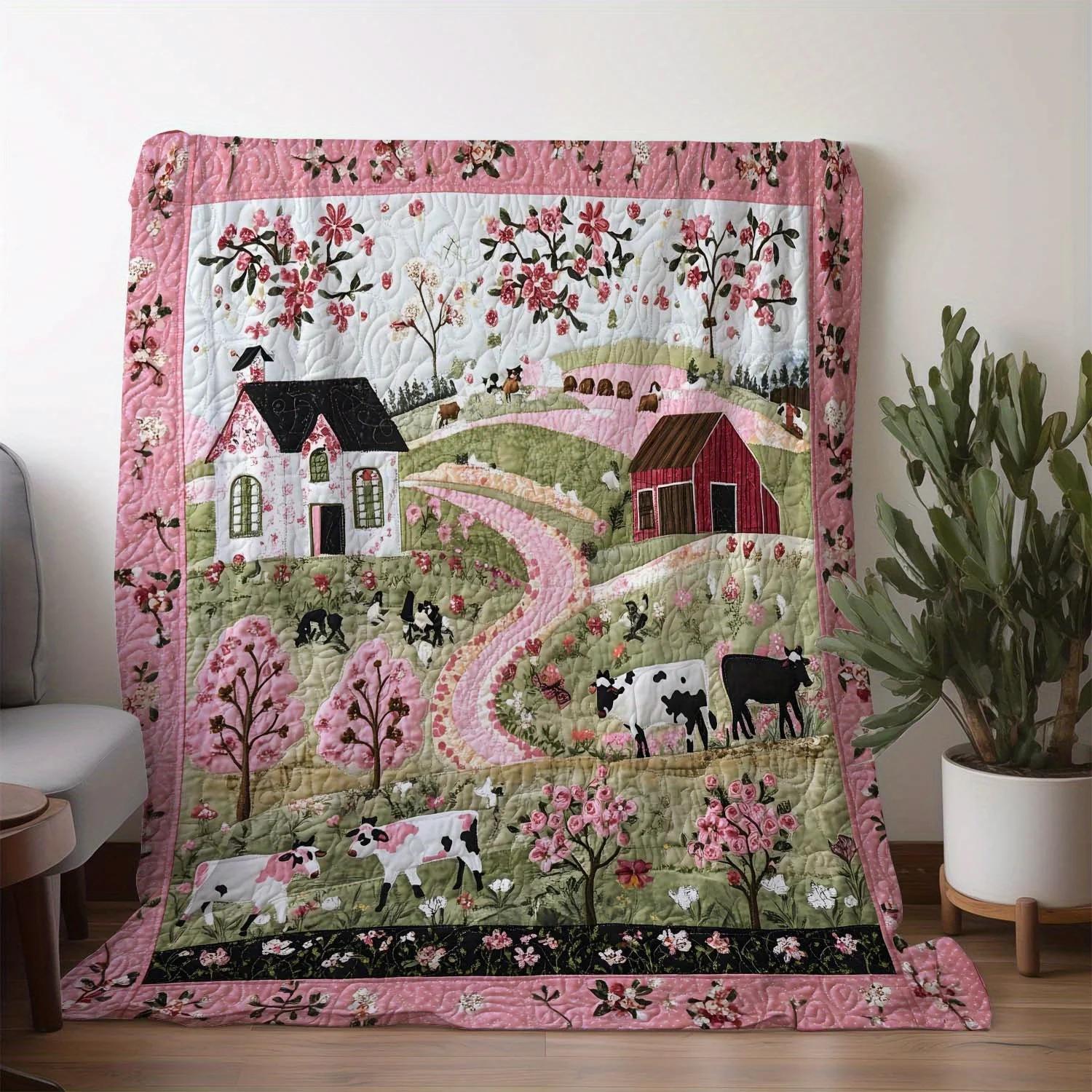 

Rural scenery digitalprinted polyester Bedroom velvet flannel soft sofa cover blanket Fleece soft sofa cover blankets for beds 75x100cm