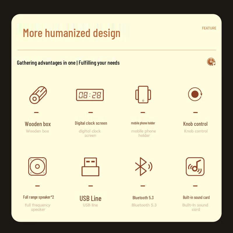 Philips SPA3809 Holz-Schreibtisch-Bluetooth-Lautsprecher mit Uhr