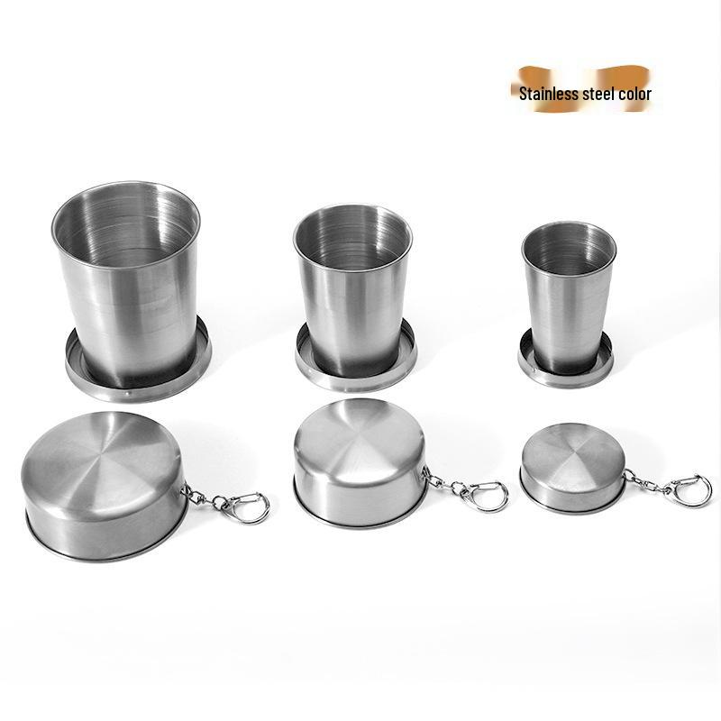 Custom Logo Stainless Steel Retractable Travel Wine Glass and Water Cup Keychain - Outdoor Folding Personal Cup.