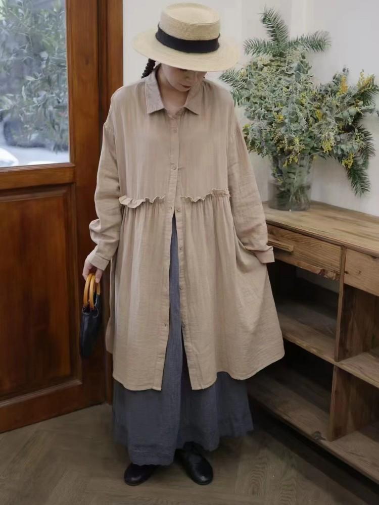 

Johnature Винтажная длинная рубашка женская весенняя заклинание грибок край свободный отложной воротник женские топы One Size легкие хаки