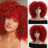 16 Zoll Afro Kinky Curly Synthetikhaar Gradient Lila Perücken mit Pony Weiche Flauschige Faser Perücken für Party Cosplay Tägliche Nutzung