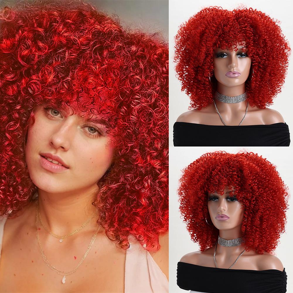16 Zoll Afro Kinky Curly Synthetikhaar Gradient Lila Perücken mit Pony Weiche Flauschige Faser Perücken für Party Cosplay Tägliche Nutzung