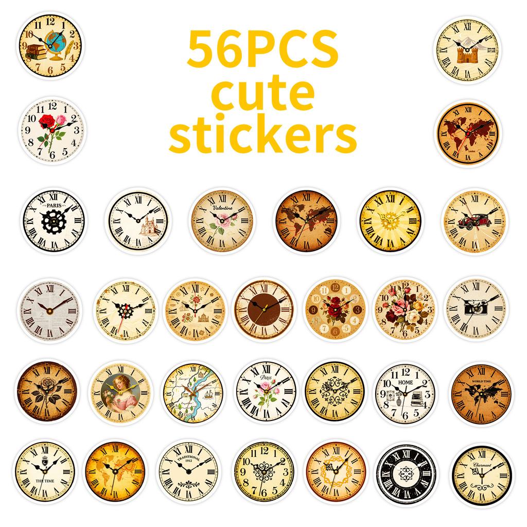 56 Retro Nostalgic Clock Graffiti Stickers Creative Waterproof Diy Handbook Notebook Decorative Stickers