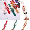 Snowman Santa Wristband With Clap Circle Elk Slap Bracelets  Christmas Gifts