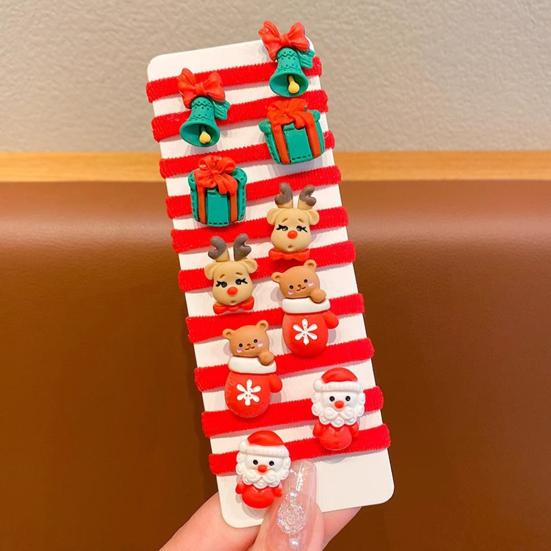 10Pcs Girls Hair Pins Snowman Snowflake Santa Claus Christmas Themed Hair Rings Ponytails Buns