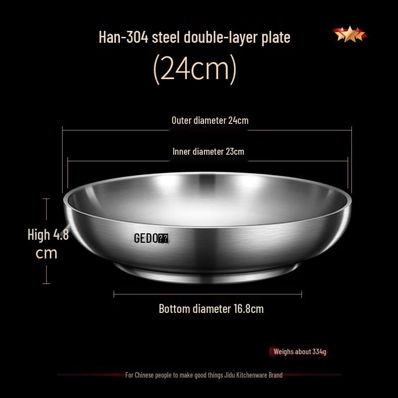 Jidu Stainless Steel Double-Layer Insulated Dinner Plate
