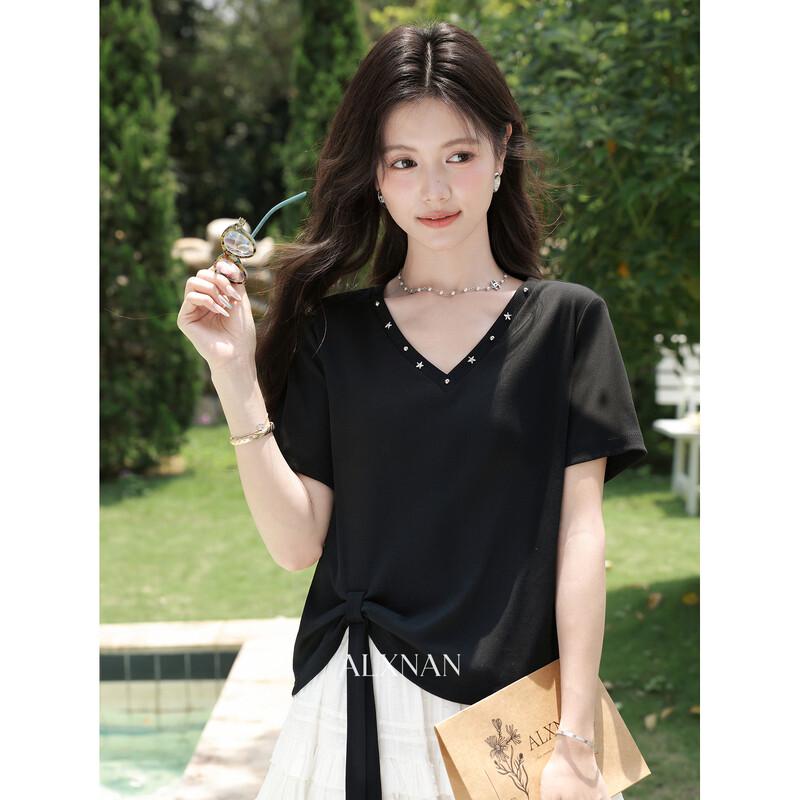 Luxiangnan V-Neck Short-Sleeve T-Shirt M