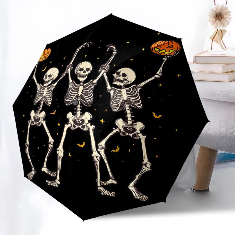 Skeletons, Halloween- Automatic Umbrella, Four Seasons Portable Folding Umbrella, Suitable for Men and Women, Travel, Daily Compact Umbrella