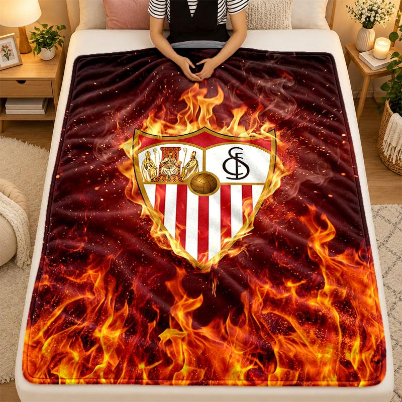 Flannel BlanketSevilla FC Warm Soft Throw Blanket for Indoor Sofa Bed Living Room Use