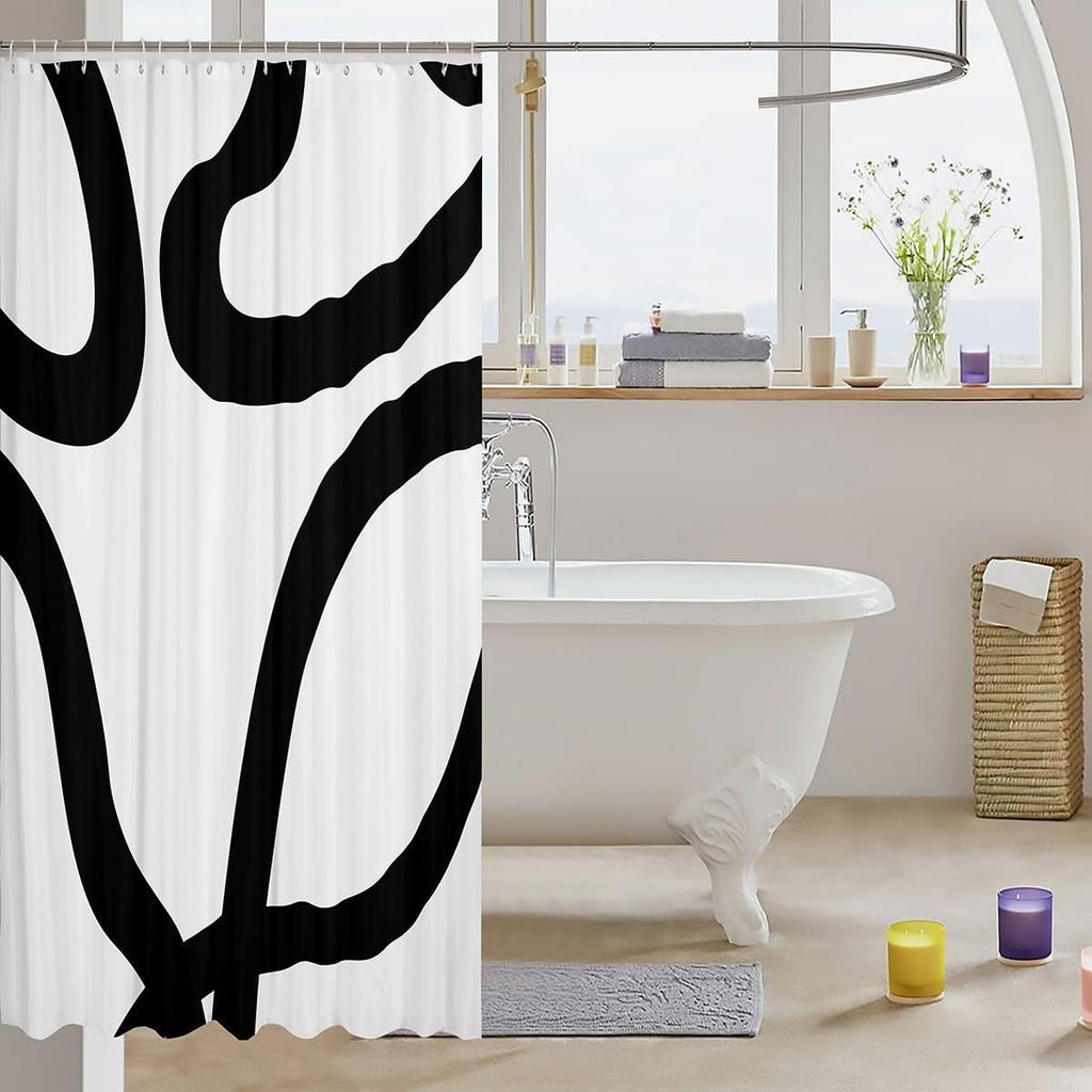1pc White and Black Shower Curtain 72"x72" Geometric Geometry Modern Bathroom Shower Curtain Set Neutral Art Bath Curtain