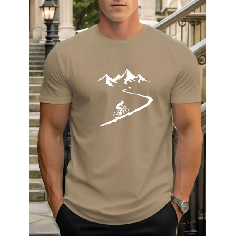 Summer  men's casual loose and fashionable cycling pattern printed sports short sleeved round neck T-shirt top