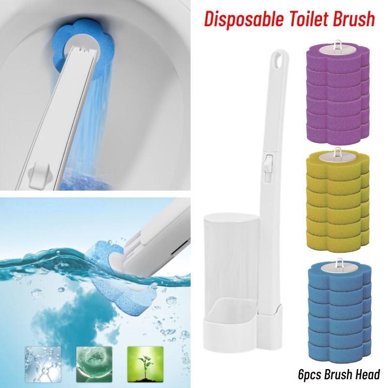 Disposable Toilet Brush Wands With Replaceable Heads Easy To Clean Toilet Bowl Lid And Corner Dirt Plastic Material Blue Yellow Purple