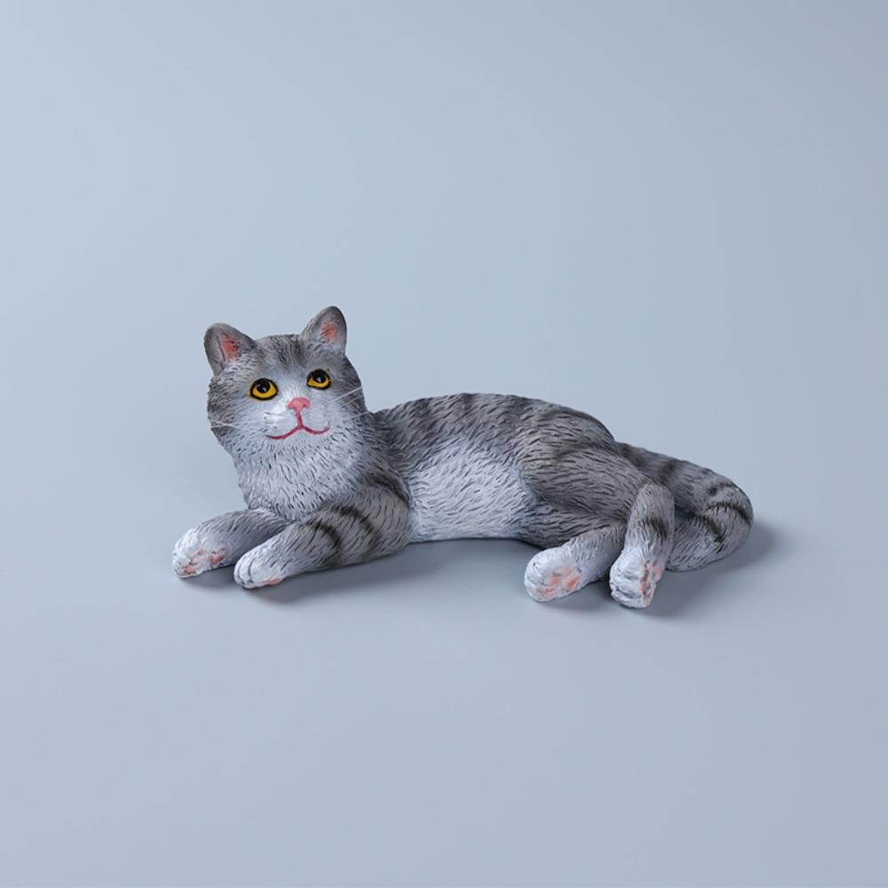 Simulation Cat Pet Model Cartoon Lying Cat Statue Adorable Cat Ornament  Dashboard Figurine
