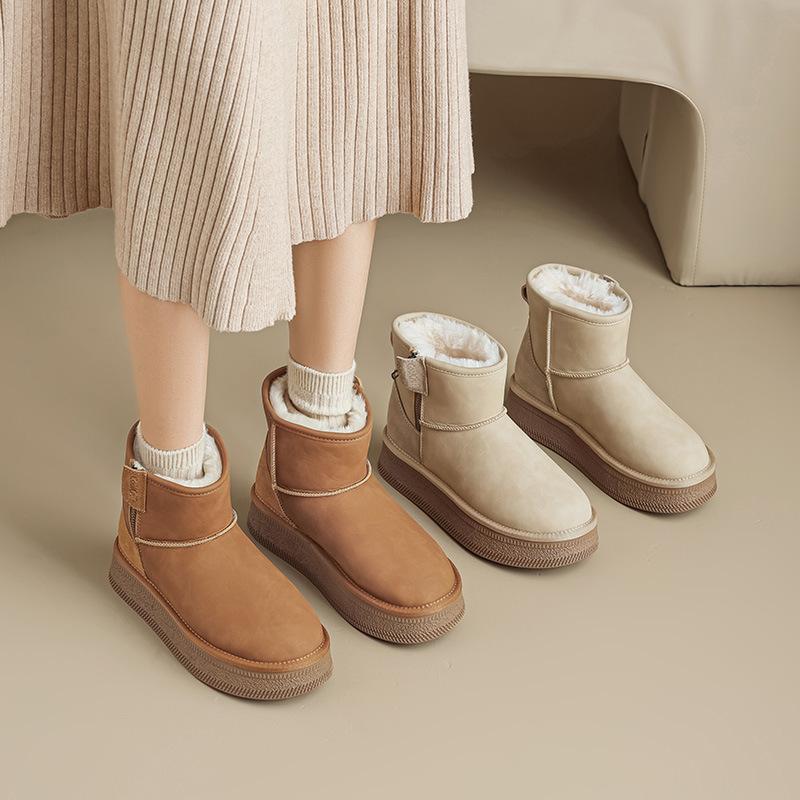 Augustus snow boots women's 2025 new winter plush platform outdoor cotton shoes one pedal fluffy short boots