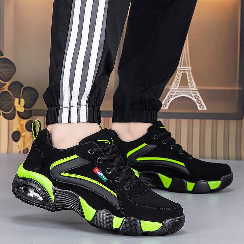 Autumn and winter foreign trade new leather surface air cushion shock absorption sports shoes casual and light running shoes low-top travel shoes men