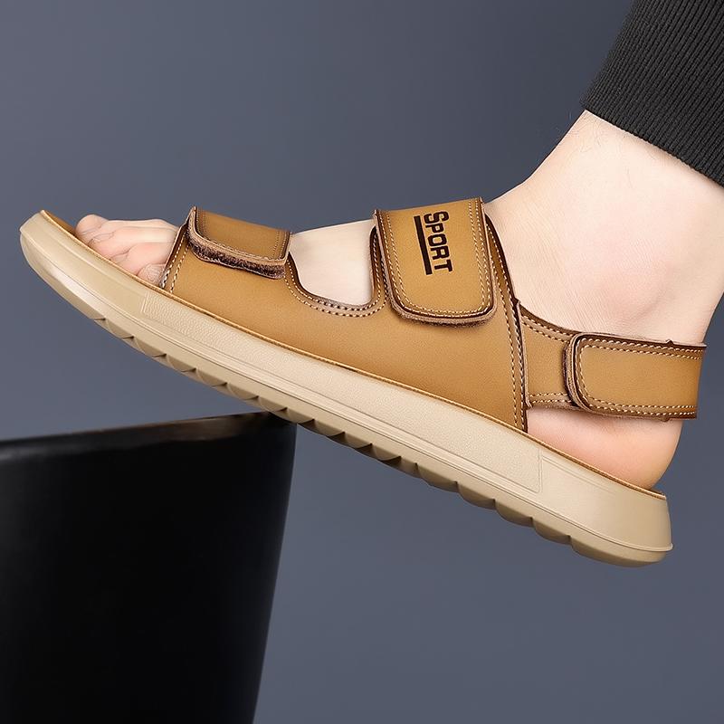 Fashion New Summer Minimalist Design Leather Men Sandals Outdoor Breathable Casual Handmade Comfortable Fashion Soft Sole Beach Sandals