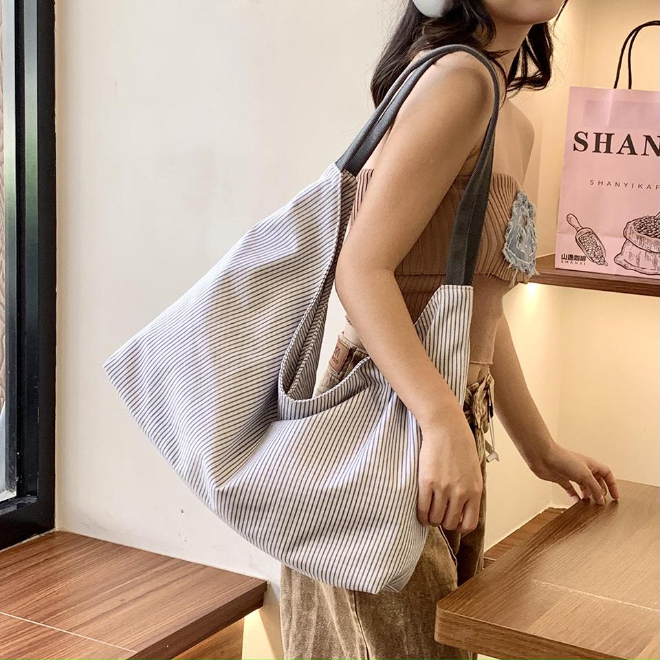 Large Capacity Striped Print Tote Bag Women's Shopping Bag Shoulder Bag Underarm Bag