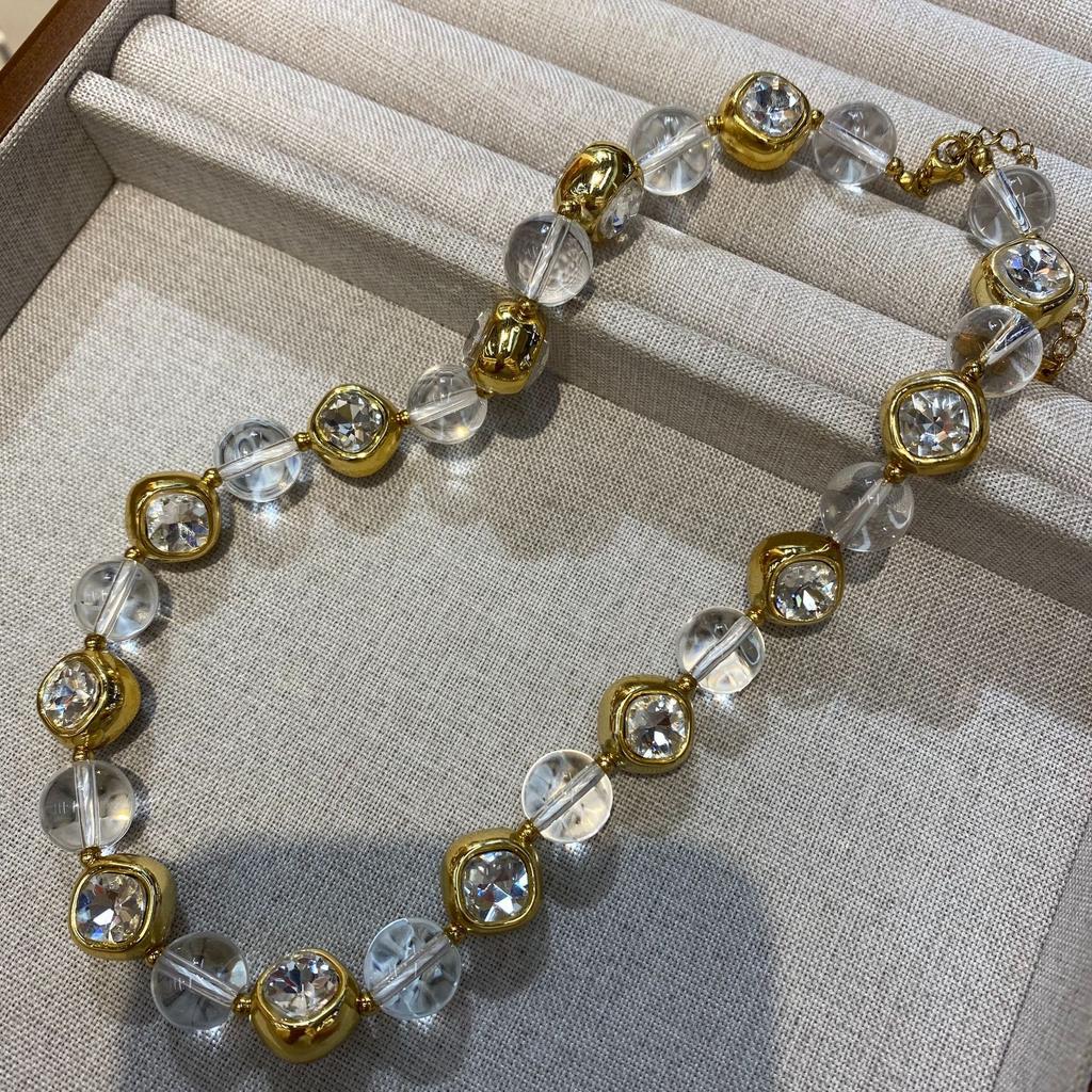 French High-End White Crystal Necklace, Transparent Ball White Edge Neck Chain Internet Celebrity Same Temperament Collarbone Chain