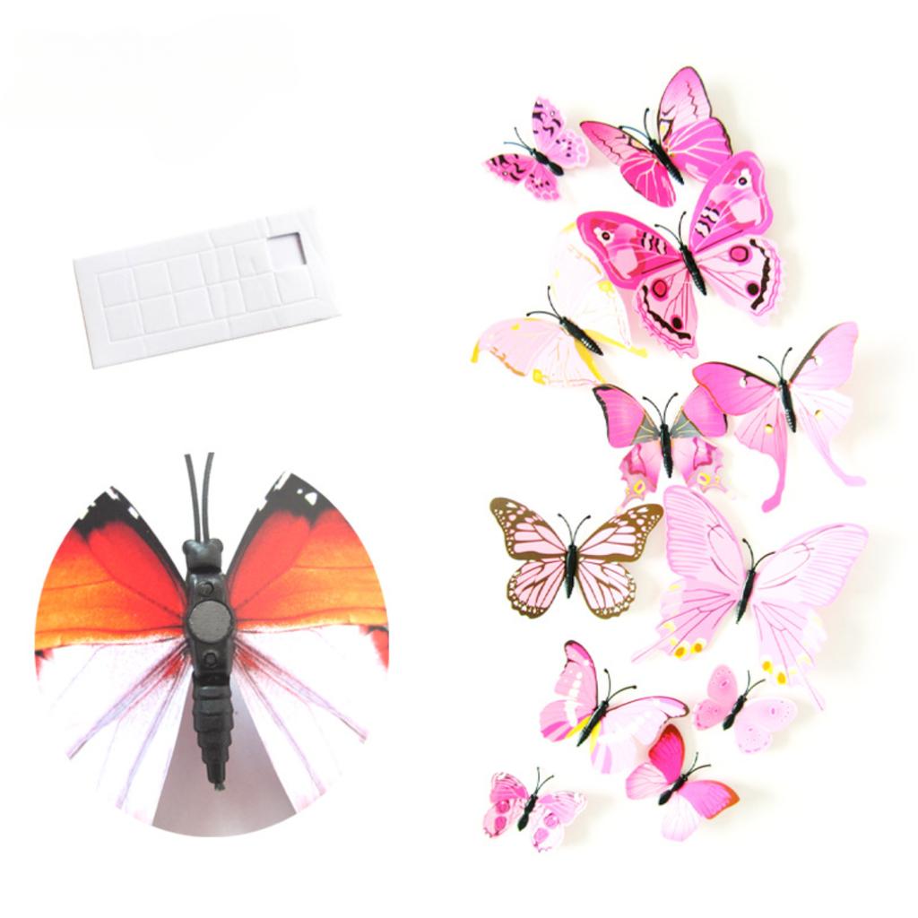 12Pcs Simulated Butterfly Creative Home Background Butterfly Three-dimensional Stickers for Children's Room Wall Decoration 3D Butterfly Wall Stickers