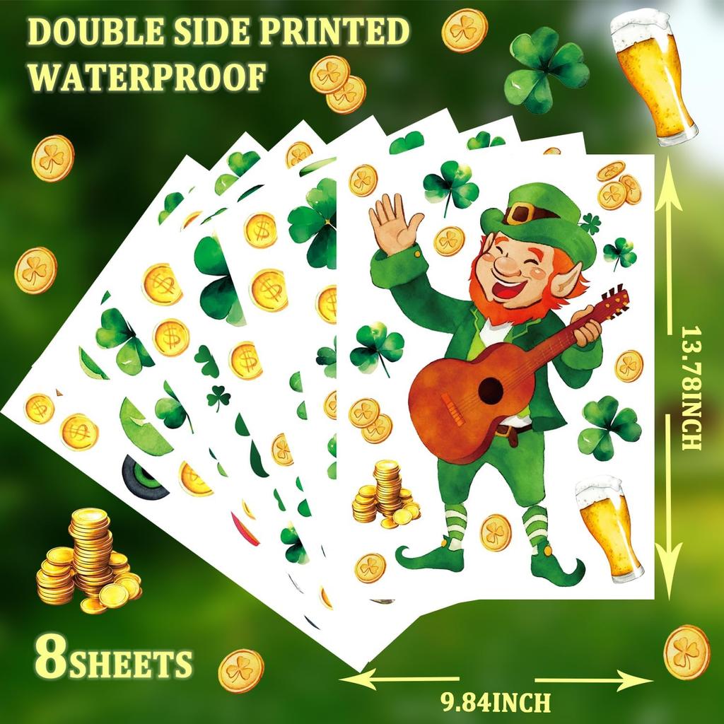 119PCS St Patricks Day Window Clings,Reble St Patricks Day Decorations,Double Sided Green Shamrock Window Clings,Irish Static Saint Patrick's