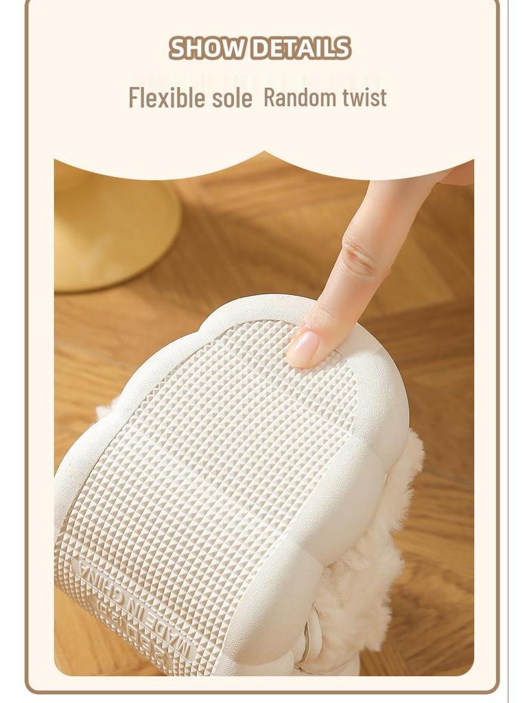 Plush Cartoon Lamb Heart Slippers for Couples - Cozy Indoor Winter Footwear for Women & Men