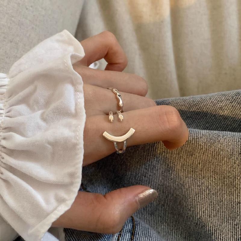Smiley Korean Stylish Face Wave Ring For Women Adjustable Copper Fashion Jewelry