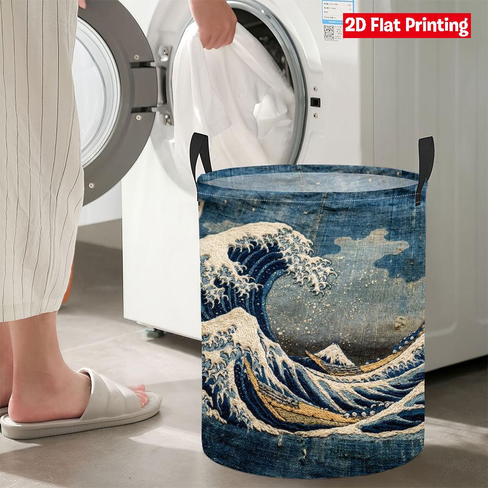 Collapsible Laundry Basket Large Round Waterproof Fabric Hamper Dirty Clothes Storage Bin Toy Organizer with Handles