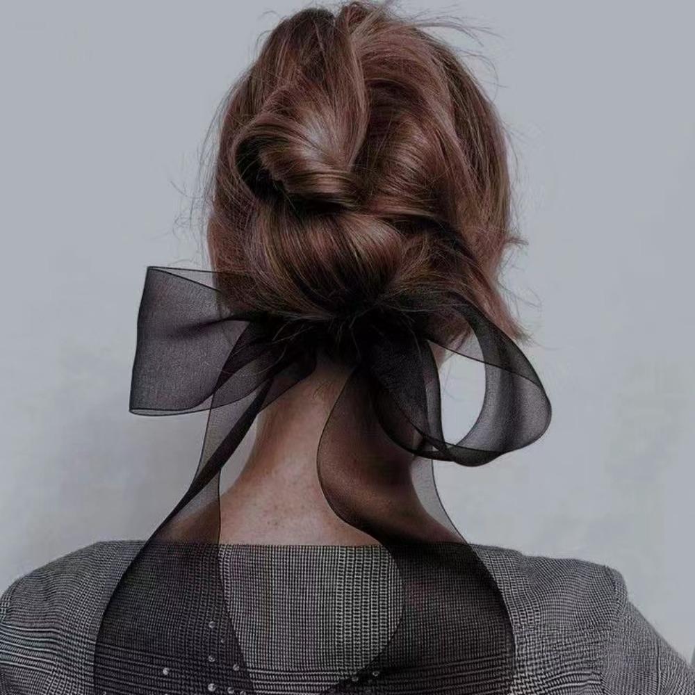 Spring Solid Color Lace Yarn Ribbon Hair Scrunchies Women Bow Elastic Hair Rope Ponytail Holder Girls Hair Ties Accessories