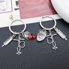 Antique Silver Syringe & Stethoscope Keychain with Red Heart ECG Pendant