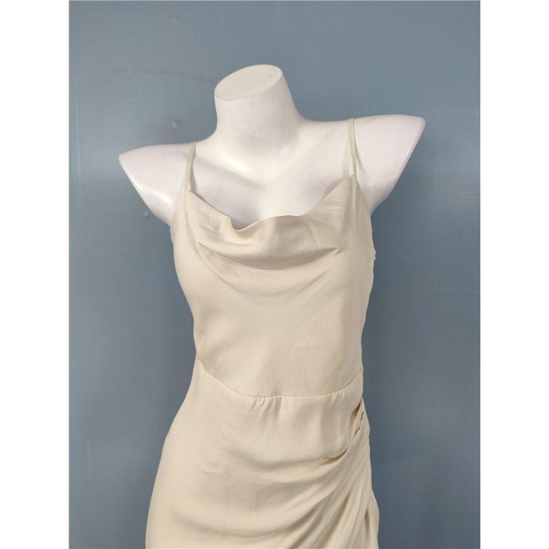 Foreign Trade Order Sling Backless Pile Collar Swing Collar Design Pleat Waist Hugging Irregular Dress Flesh Color Flattering Style