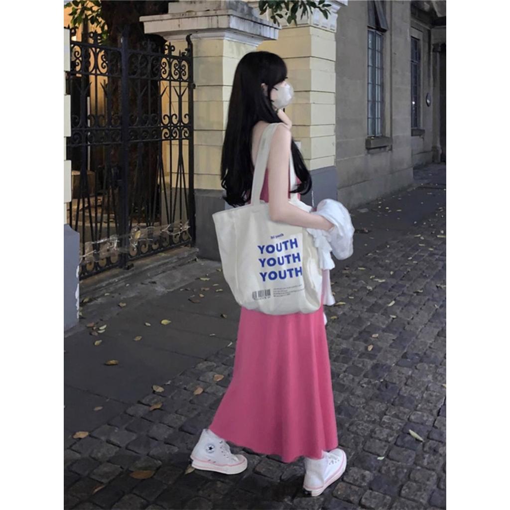 Women's Suspender Pink Dress Women's Summer New Outer Wear Spice Girl Chic Waist Slim Fit Inside Temperament Dress