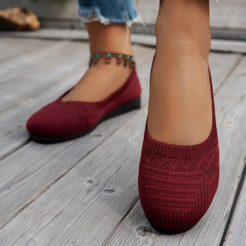 Damen atmungsaktive Strick-Ballerinas, leichte Schlupfschuhe mit weicher Innensohle für den täglichen Gebrauch 38 rot