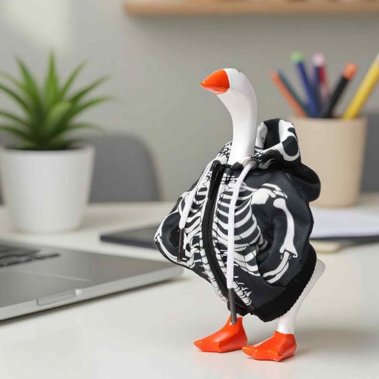 Halloween Desk Goose Outfits 7 Inch Mini Goose Attire with Skull Hoodie Creative Gift for Goose Lovers Table Goose Decoration