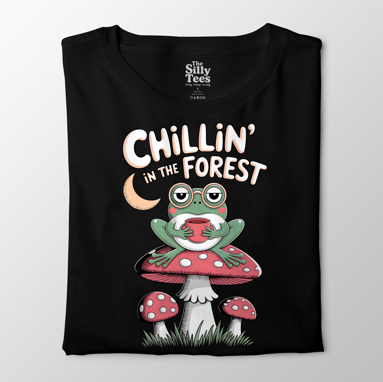 Frog on Mushroom T-Shirt: Cottagecore Forest Tee XL